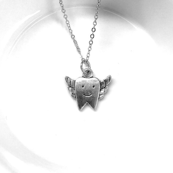 Miniature Cute Tooth with Wings Charm Necklace - Picture 2 of 2